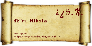 Őry Nikola névjegykártya